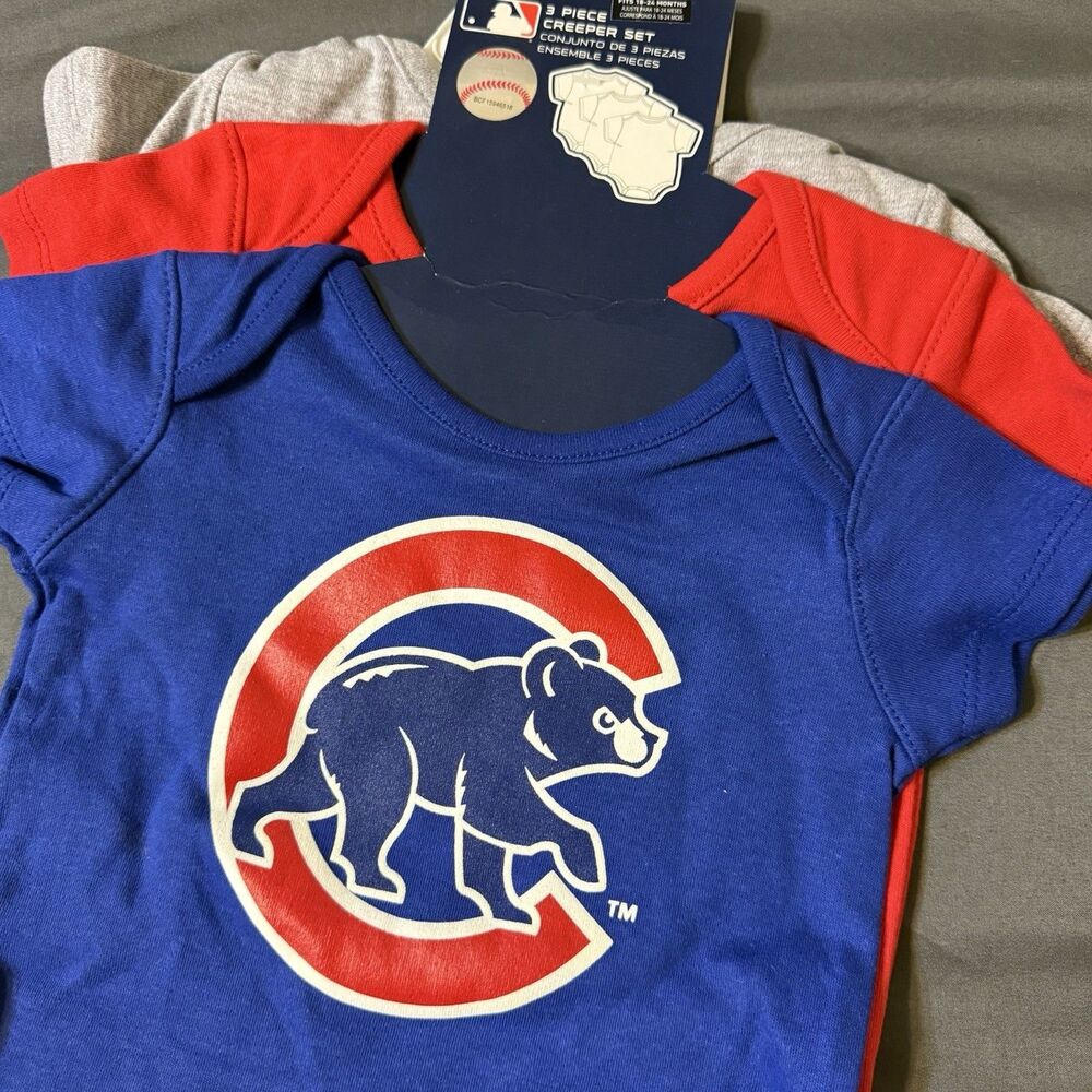 Chicago Cubs 3 Pack Bodysuit Creeper Set 24 Months Boy Short Sleeve Crawl Bear
